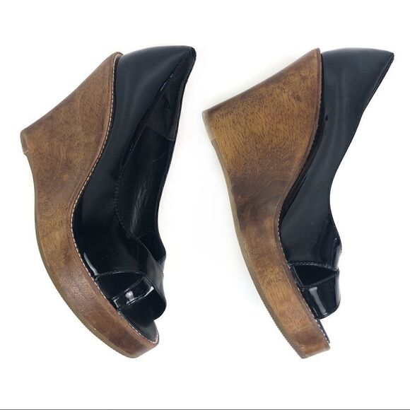 ALDO Black Wedge Open Toed Shoe Size 38 - Picture 3 of 8